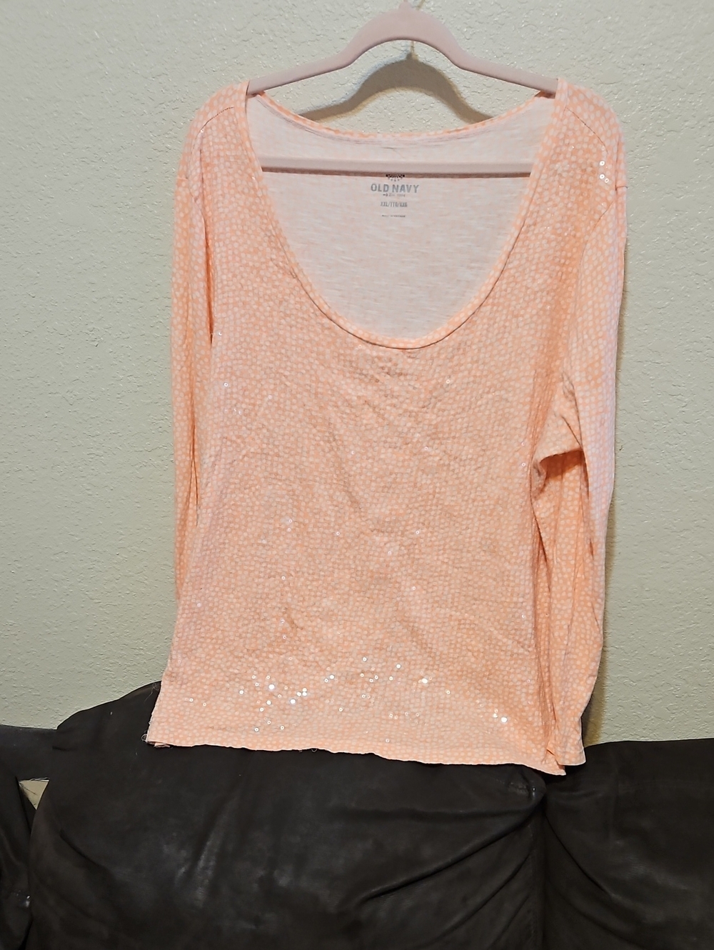 Old Navy Peach Sequin Long Sleeve Scoop Neck Top